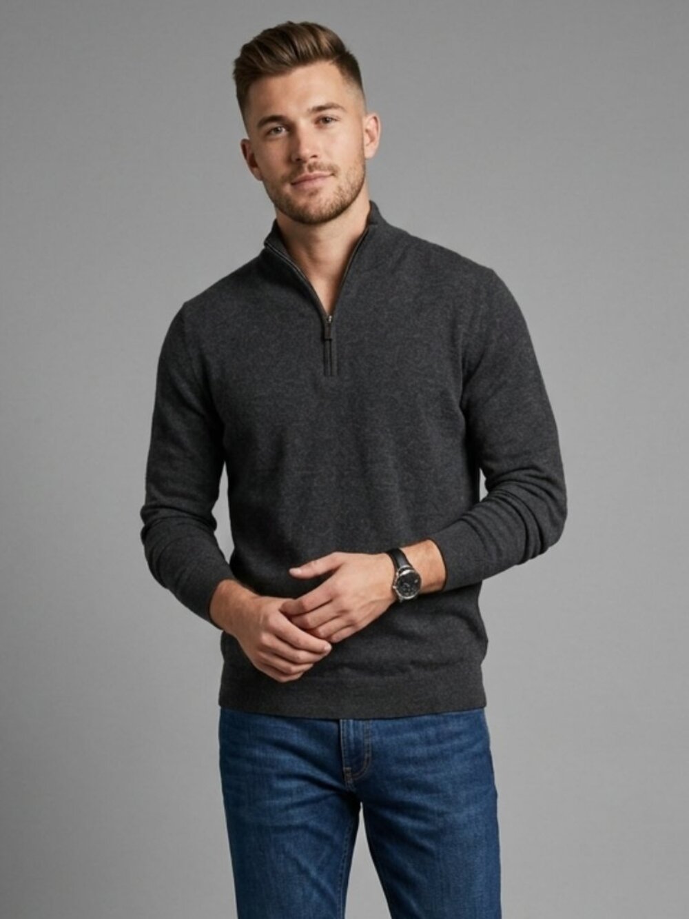 Joseph Abboud 100% Extra Fine Merino Wool Quarter Zip Sweater